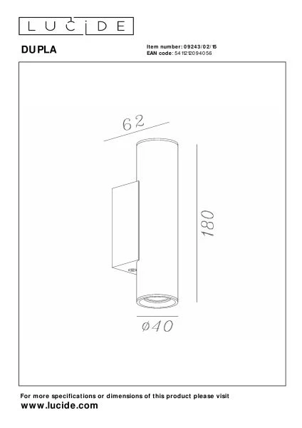 Lucide DUPLA - Wall spotlight / Wall light - 2xGU10 (MR11) - Grey iron - technical